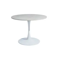 table salle à manger ronde scandinave 2-4 personnes pour salon cuisine plateau en bois pied blanc 100*100*73cm