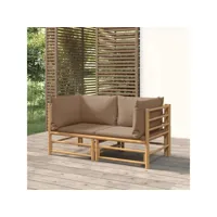 canapés d'angle de jardin avec coussins taupe 2 pcs canapé relax - banc de jardin bambou meuble pro frco26082