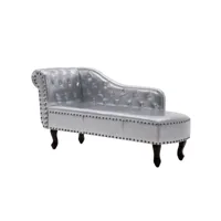 chaise longue, chaise de relaxation, fauteuil de salon argenté similicuir lsj8708 meuble pro