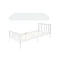 lit d'enfants simple en bois de pin blanc sommier à lattes + matelas 90x200 cm 490011434