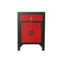 table de chevet / table de nuit en bois d'épicéa et mdf coloris rouge / noir - longueur 45 x profondeur 35 x hauteur 66 cm