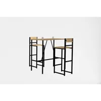 ensemble table et 2 chaises de bar style industriel nepia métal noir et chêne clair