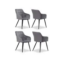ensemble de 4 chaises de salle à manger camden - tapissées de velours avec pieds en métal - gris foncé