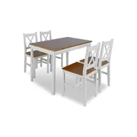 ensemble table salle à manger 108 cm salon en bois de pin + 4 chaises blanc et marron helloshop26 0902032