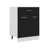 armoire de plancher à tiroir, meuble bas cuisine, armoire rangement de cuisine noir 60x46x81,5 cm aggloméré pewv11393 meuble pro