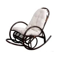 fauteuil chaise à bascule rocking chair relaxation design rustique en rotin marron coussin blanc 04_0002050