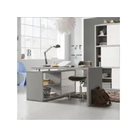 bureau d’angle avec tiroirs blanc lucide effet ciment 140x150cm schema office24
