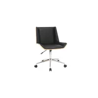 chaise de bureau à roulettes design noir, bois clair et acier chromé melkior
