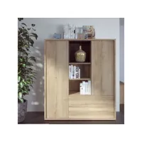 bibliothèque 2 portes 2 tiroirs avec niches de rangement en bois imitation chêne clair - bi9035
