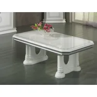 table basse rectangulaire bois vernis laqué brillant blanc et gris vinza 130cm