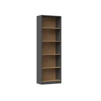 florence - bibliothèque 5 étagères - dimensions 182x60x30 cm - meuble de rangement livres - gris&chêne