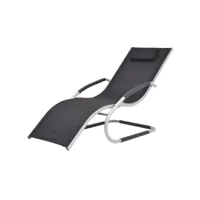 transat chaise longue bain de soleil lit de jardin terrasse meuble d'extérieur avec oreiller aluminium et textilène noir helloshop26 02_0012553
