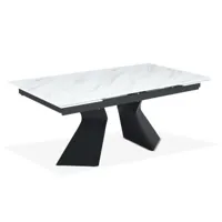 table à manger extensible icaria en verre effet marbre blanc et pieds métal noir