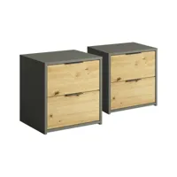 nicosie - lot de deux tables de chevet - bois et gris - 44 cm - best mobilier - bois et gris
