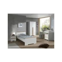 vipack london blanc lit + chevet + armoire + bureau + caisson de bureau ldco0514