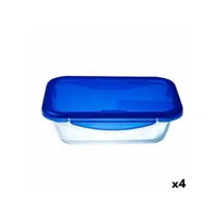 boîte à lunch hermétique pyrex cook&go 30 x 23 cm 3,3 l rectangulaire bleu verre (4 unités)