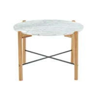 table basse ronde 60 cm en marbre blanc et pieds en chêne - anna