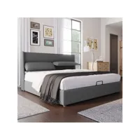 lit coffre 140 x 200 cm lit double rembourré avec appuie-tête réglable lit de rangement avec sommier à lattes gris
