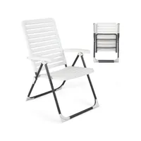 giantex chaise pliante avec resplé à 7 positions réglables, chaise longue en pp résistant aux intempéries, fauteuil inclinable, sans montage pour patio, piscine, terrasse, blanc (1)