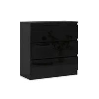 3xeliving commode demi avec 3 tiroirs, couleur: noir brillant, dimensions: l: 70cm, p 39 cm, h: 78 cm, avec deux portes et quatre tiroirs