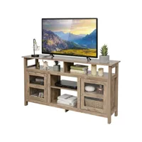 giantex meuble tv - meuble tv pour tv jusqu'à 65 et cheminée électrique jusqu'à 18 - meuble bas en bois - 147 x 40 x 81 cm (noyer)