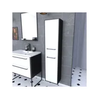 colonne de salle de bain noir mat 30x35x150 cm avec 2 portes blanches et poignées noir mat
