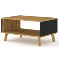 table basse luxi - 90 x 60 cm - table d'appoint avec étagère - en chêne - finition noire mat - pieds en bois massif