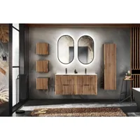 meuble haut de salle de bain - gris roche et chêne wotan - l35-h35-p22 - luxilo comad