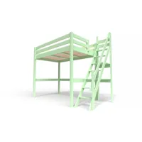 lit mezzanine bois avec escalier de meunier sylvia 120x200 vert pastel 1120-vp