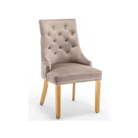 chaise capitonnée velours moka avec anneau au dos et pieds métal doré royal - lot de 2