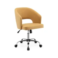 giantex chaise de bureau cuir pu réglable en hauteur, fauteuil de bureau base en métal pivotante à dossier moyen jaune