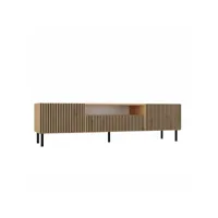 cami - meuble tv bas style glamour - 1 tiroir + 2 portes - l 160 cm - façades à lamelles - chêne