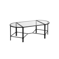 table basse en verre trempé avec plateau en verre transparent cadre en métal noir