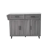buffet avec une console pliante - 2 tiroirs + portes d'armoire de rangement - pieds en roulettes ou en bois massif - gris