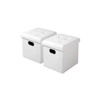 lot de 2 tabouret pouf coffre cube-en simili cuir-37.5x37.5x38cm-blanc