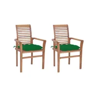 lot de 2 chaises  chaises de salle à manger chaises à dîner  avec coussins vert bois de teck solide meuble pro frco92380