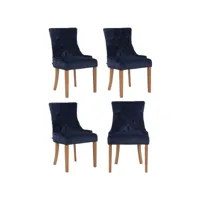 lot de 4 chaises de salle à manger aberdeen en velours piètement en bois d'hévéa , bleu/antique clair