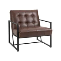 fauteuil lounge chesterfield assise dossier capitonnés structure métal noir revêtement synthétique chocolat