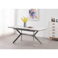 nolah table à manger extensible 4 à 6 personnes - effet marbre - style contemporain - blanc & gris - salle à manger, cuisine