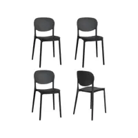 lot de 4 chaises de cuisine empilables aby (noir)