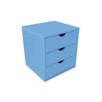 bloc 3 tiroirs bois massif  bleu pastel bloc3t-bp
