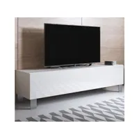 meuble tv 1 porte  160 x 42 x 40cm  blanc finition brillante  pieds aluminium  3 compartiments  modèle luke h2 tvsd032whwhpa-1box