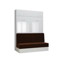 armoire lit escamotable dynamo sofa façade blanc brillant canapé marron 140*200 cm 20100990879