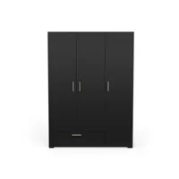 armoire penderie + lingère 3 portes battantes 1 tiroir noir-chêne clair - zily - l 134.5 x l 52 x h 185.5 cm
