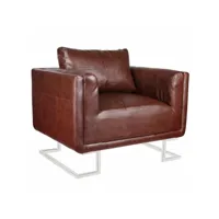 fauteuil chaise siège lounge design club sofa salon cube avec pieds chromés cuir synthétique marron helloshop26 1102041par3
