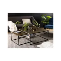 jonas - set de 2 tables gigognes carrées aluminium doré - pieds métal noir