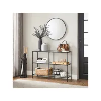 vasagle table console, meuble d’entrée, étagère à 3 niveaux, en verre trempé, 100 x 30 x 73 cm, cadre en métal, style moderne, pour entrée, salon, chambre, noir lgt027b01 étagère à 3 niveaux