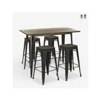 table 120x60 noir vintage + 4 tabourets de bar style tolix fordville ahd amazing home design