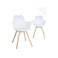 lot 2 fauteuils scandinave avec accoudoirs et coussin moti (blanc) 345