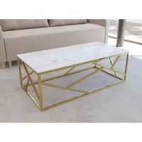 table basse design effet marbre et métal doré rectangulaire denys